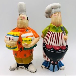 Salt and pepper shakers by CIC  two men BBQing 7”